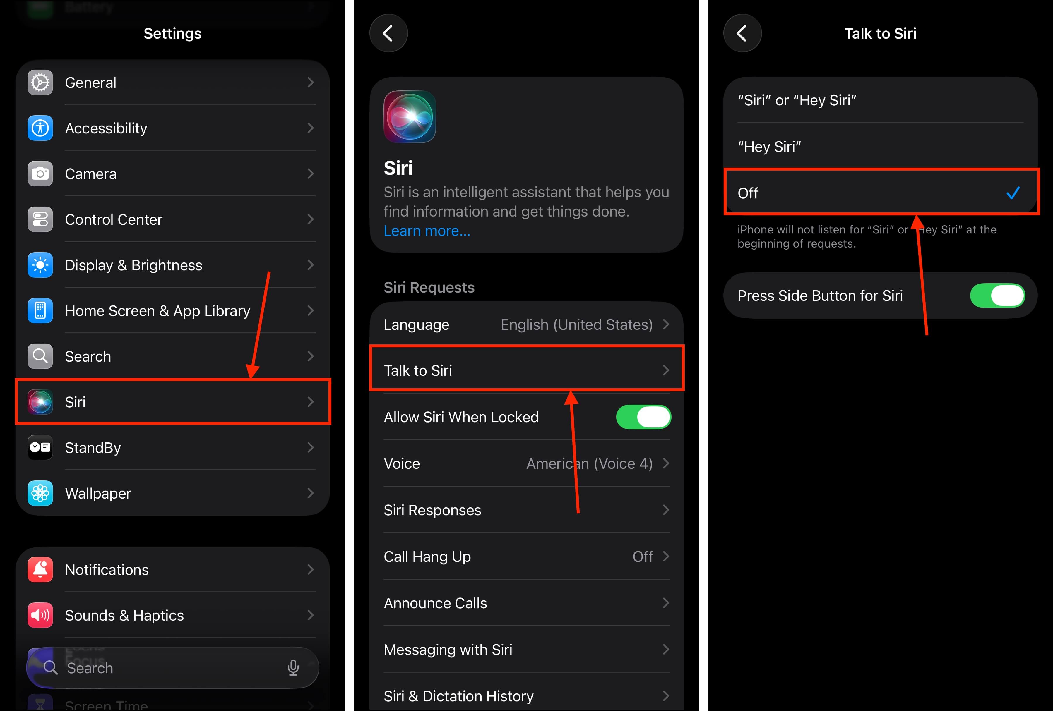 Disabling Talk to Siri in the iPhone settings