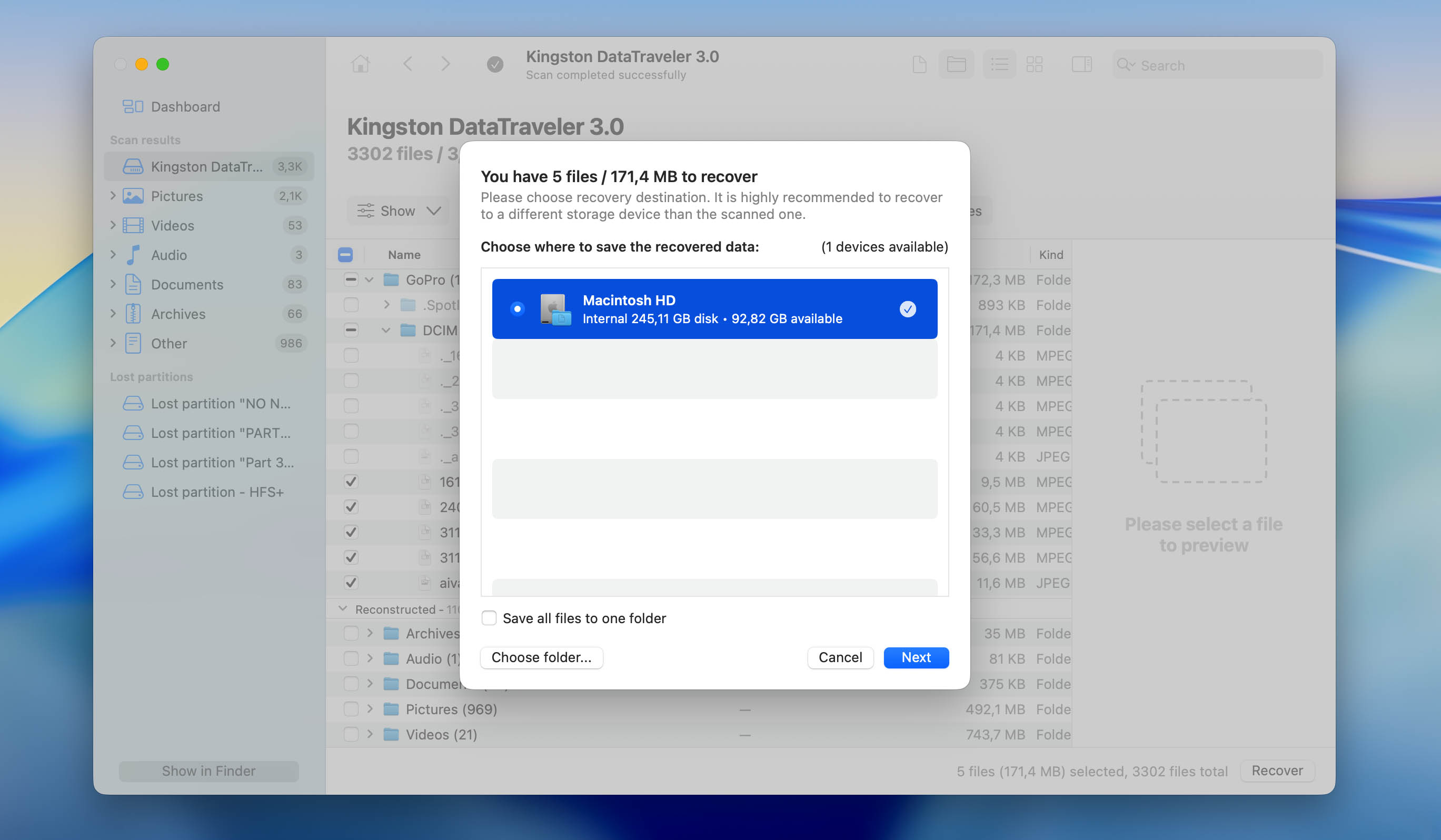 choose recovery location