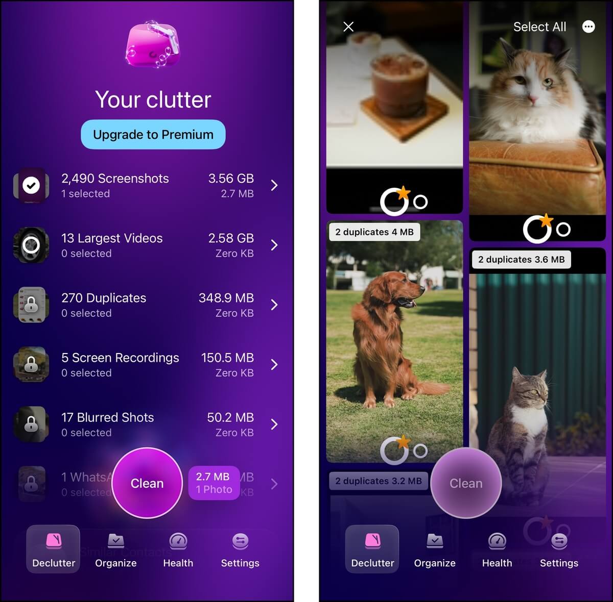 clean option in the CleanMyPhone app
