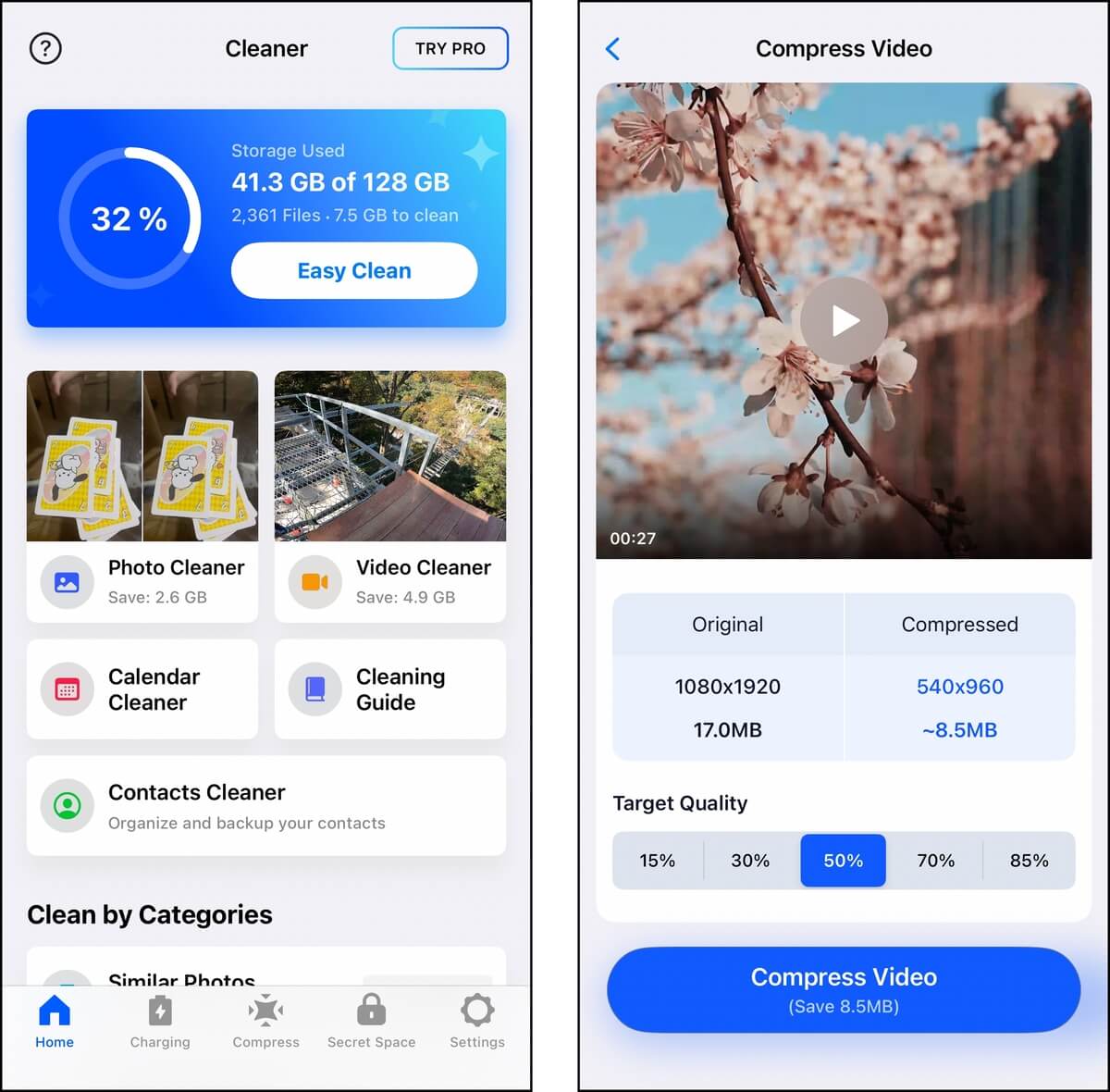 home page of cleaner free up storage guru app