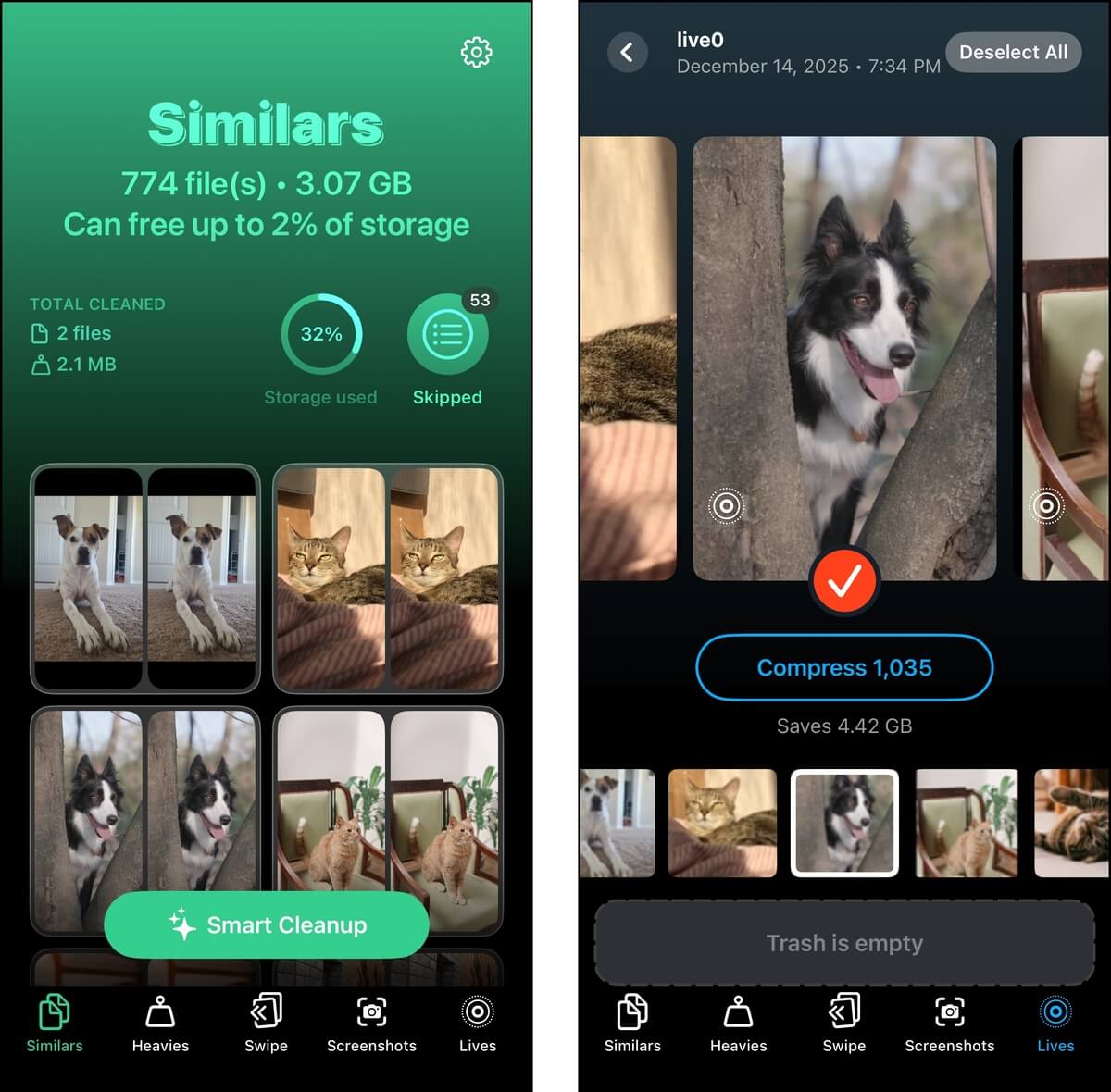 smart cleanup option in the Clever Clean app