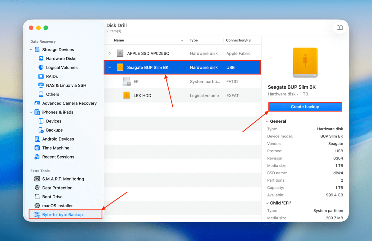 Create backup in Disk Drill