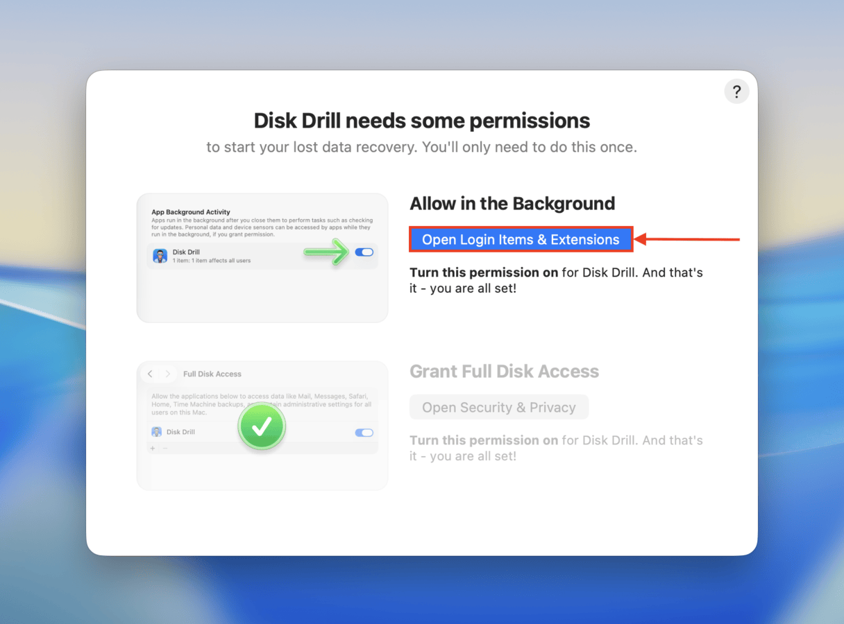 permissions window in Disk Drill
