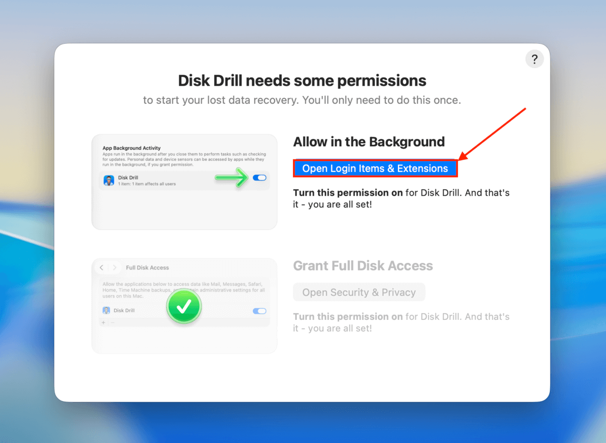 permissions window in Disk Drill