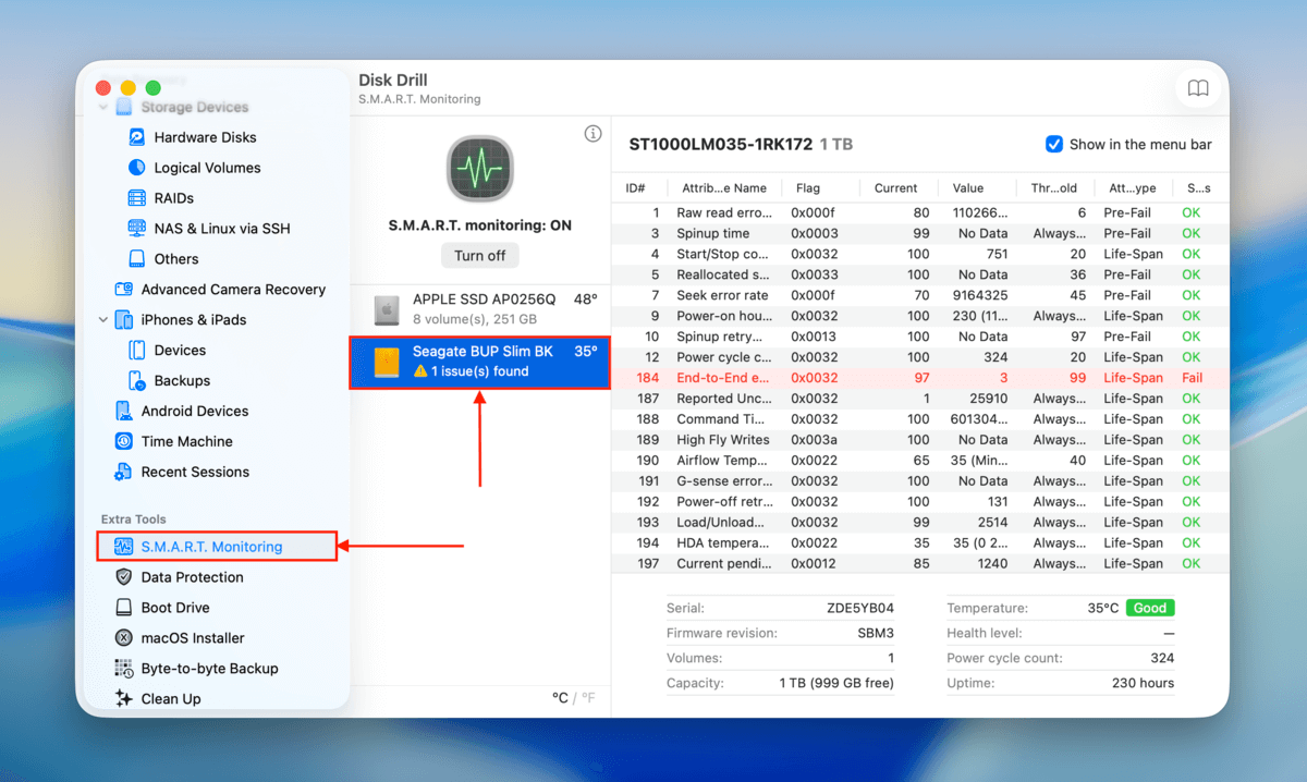 smart monitoring in Disk Drill
