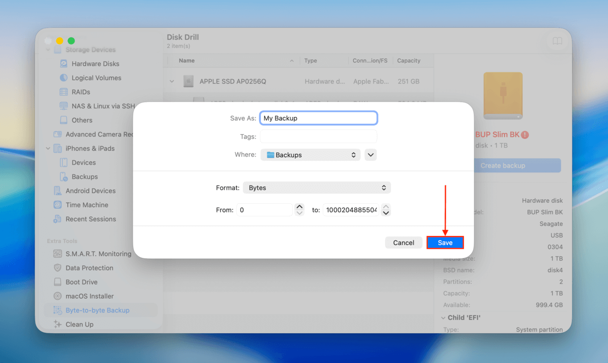 save backup dialog box in Disk Drill