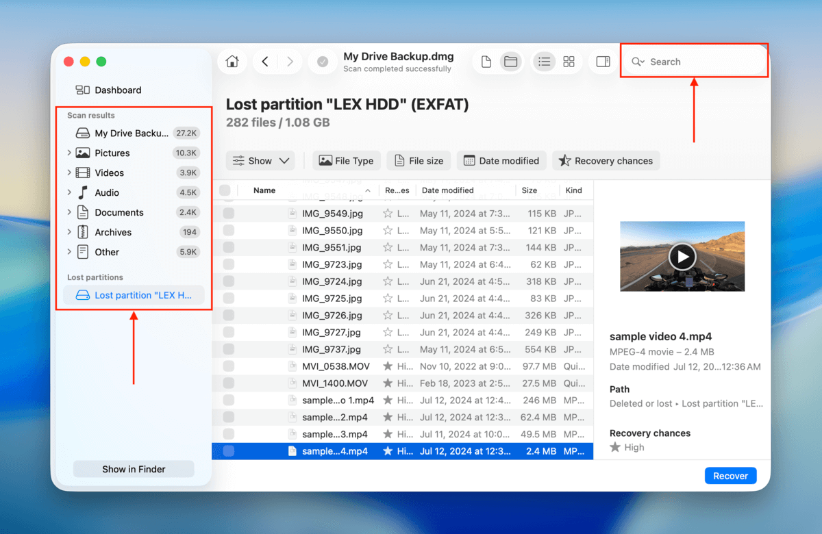 filtering files to recover in Disk Drill