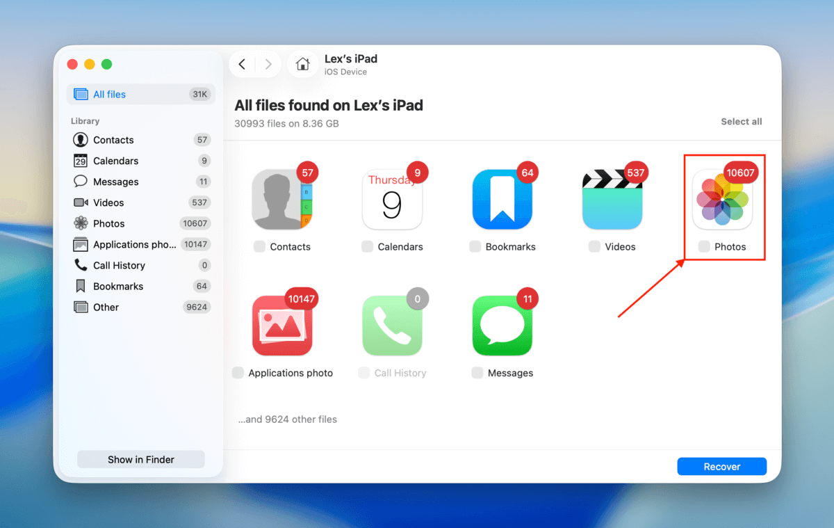 selecting Photos as file type in Disk Drill