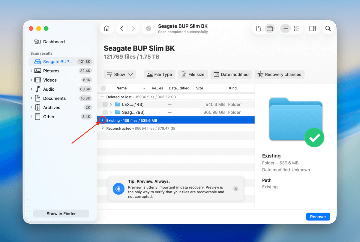 filter option in disk drill