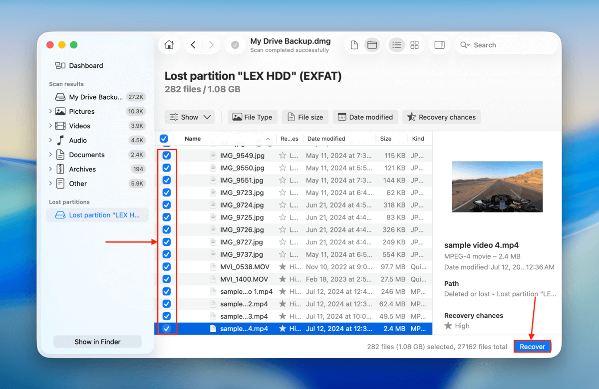 selecting files to recover in Disk Drill