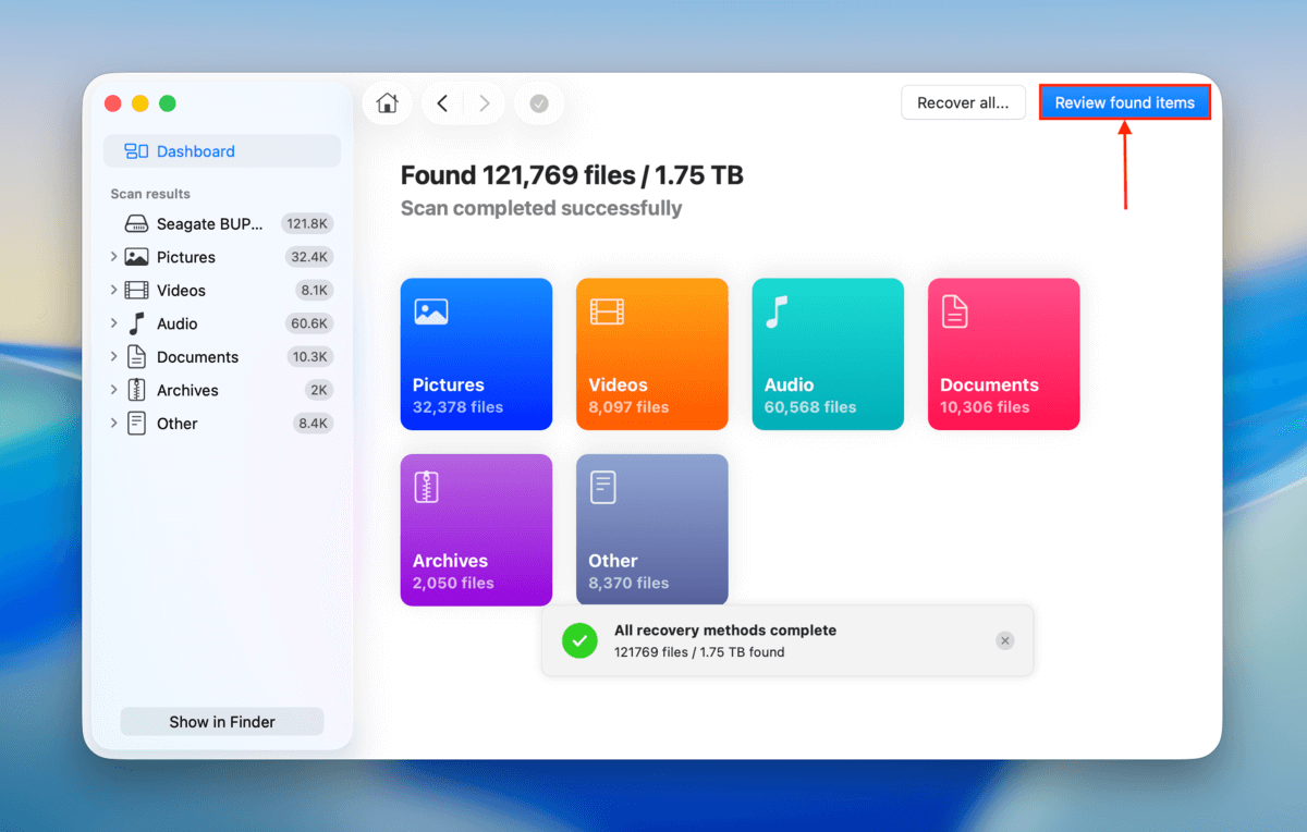 scan results in disk drill