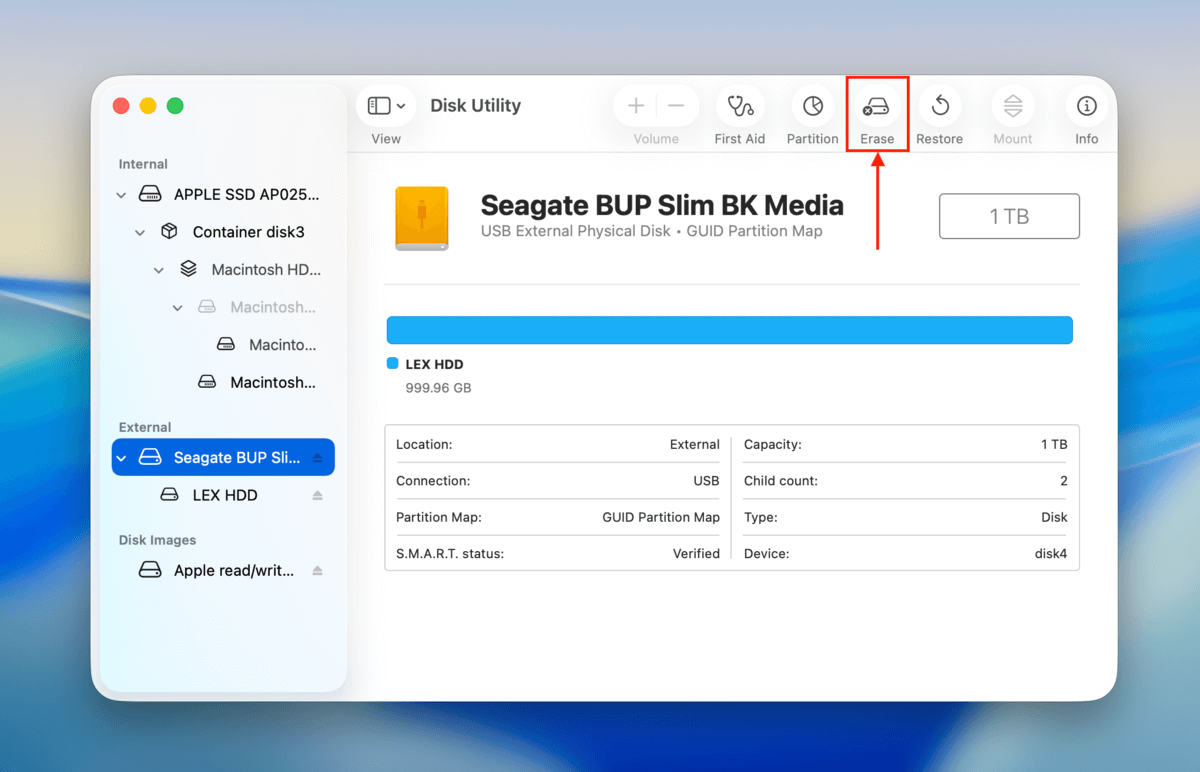 changing partition format using Erase tool