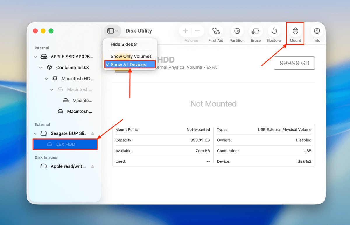 mounting drive partition in Disk Utility