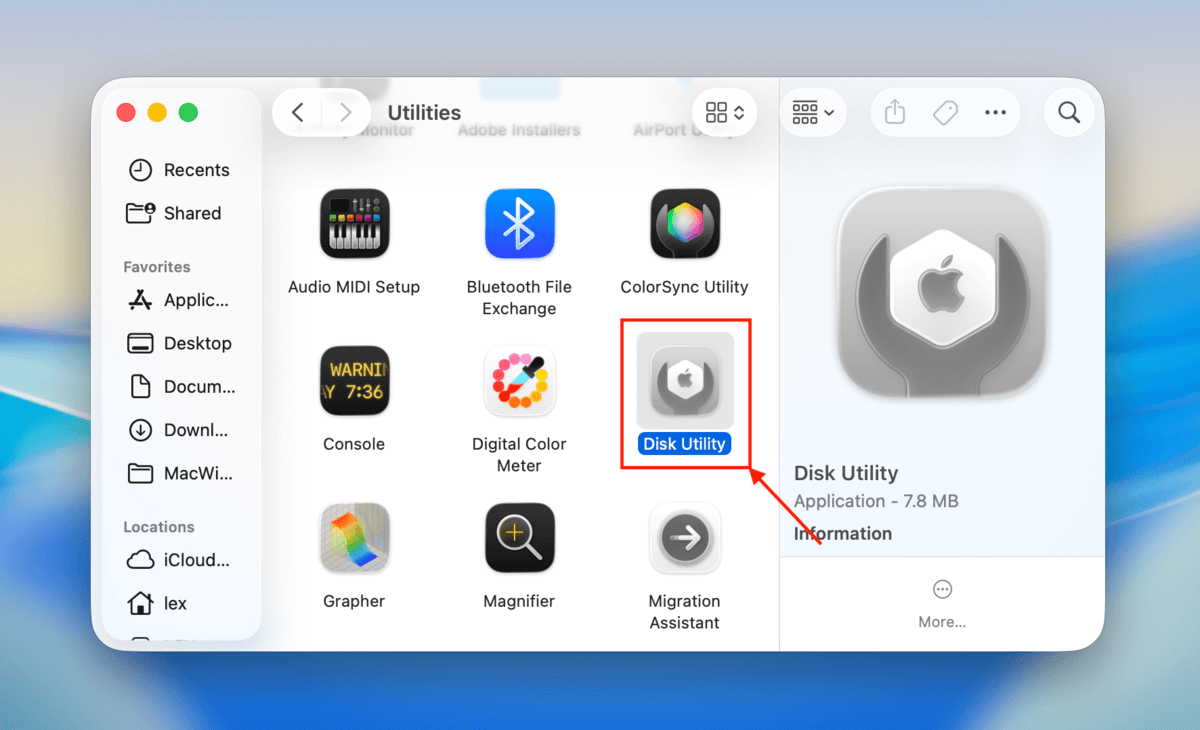 disk utility icon in Finder