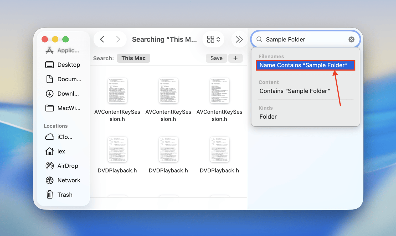 Searching for a folder name using Finder's search tool