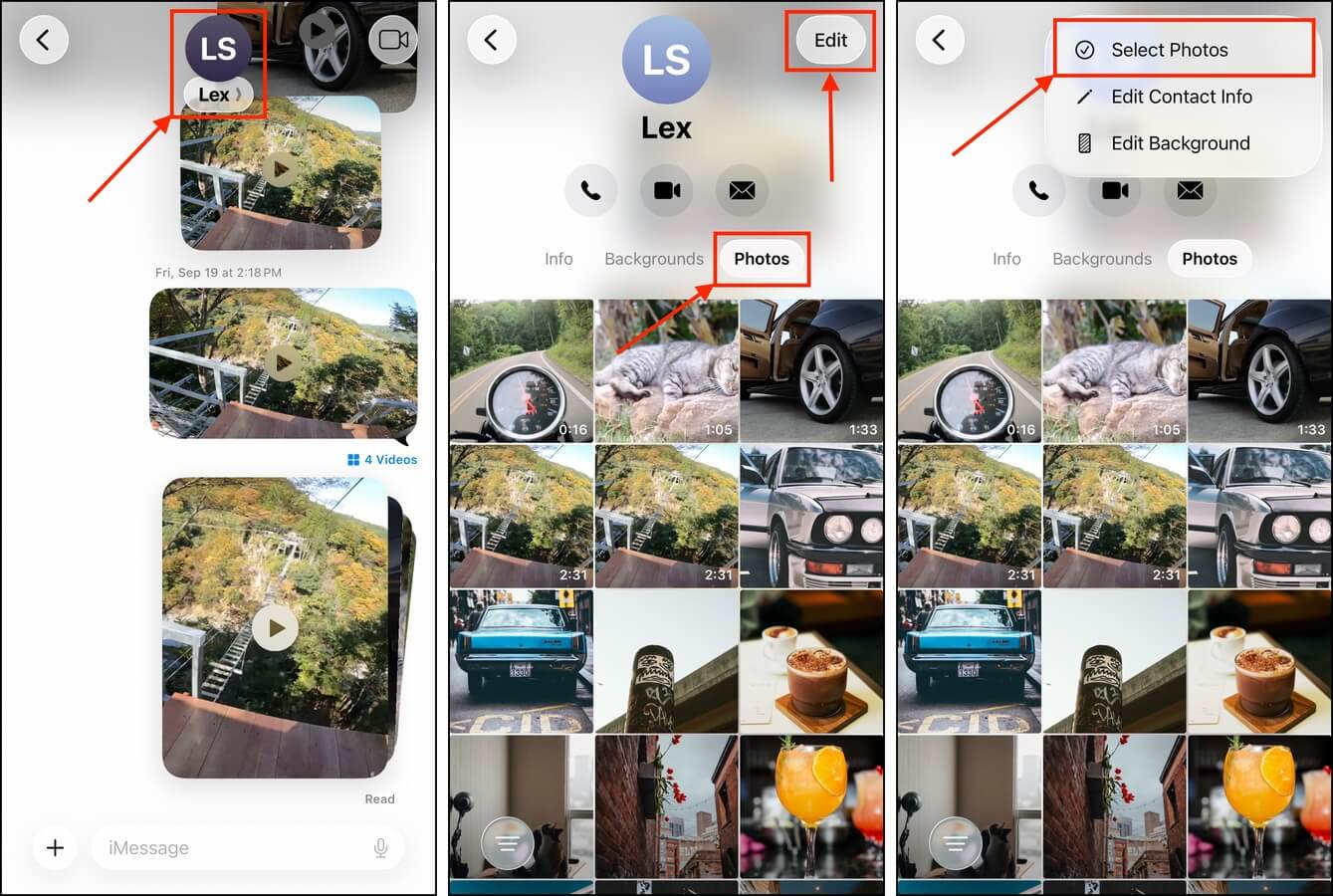 Selecting photo attachments in the Messages app