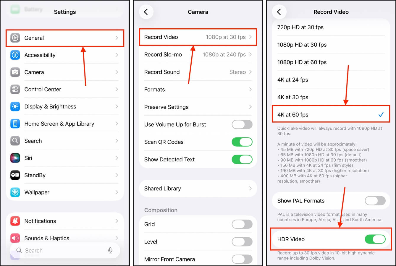 Changing video quality in the Settings app