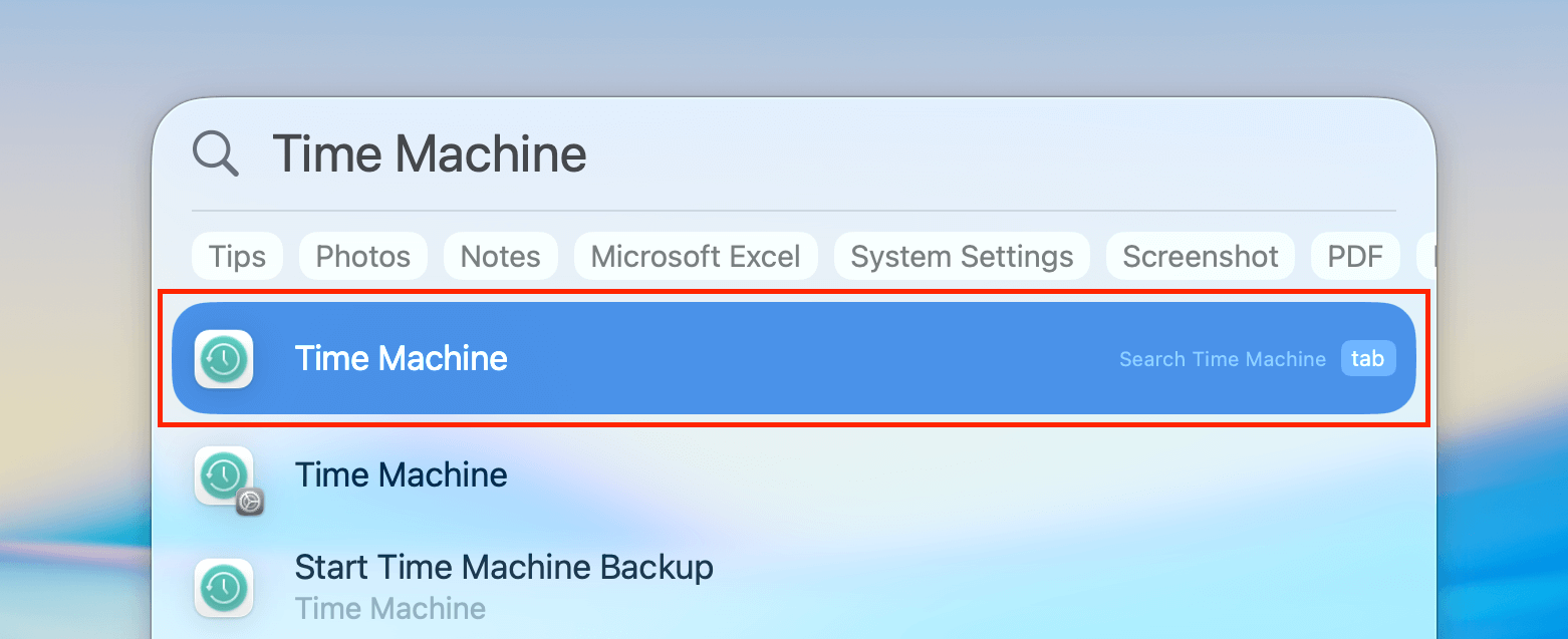 Opening Time Machine via Spotlight