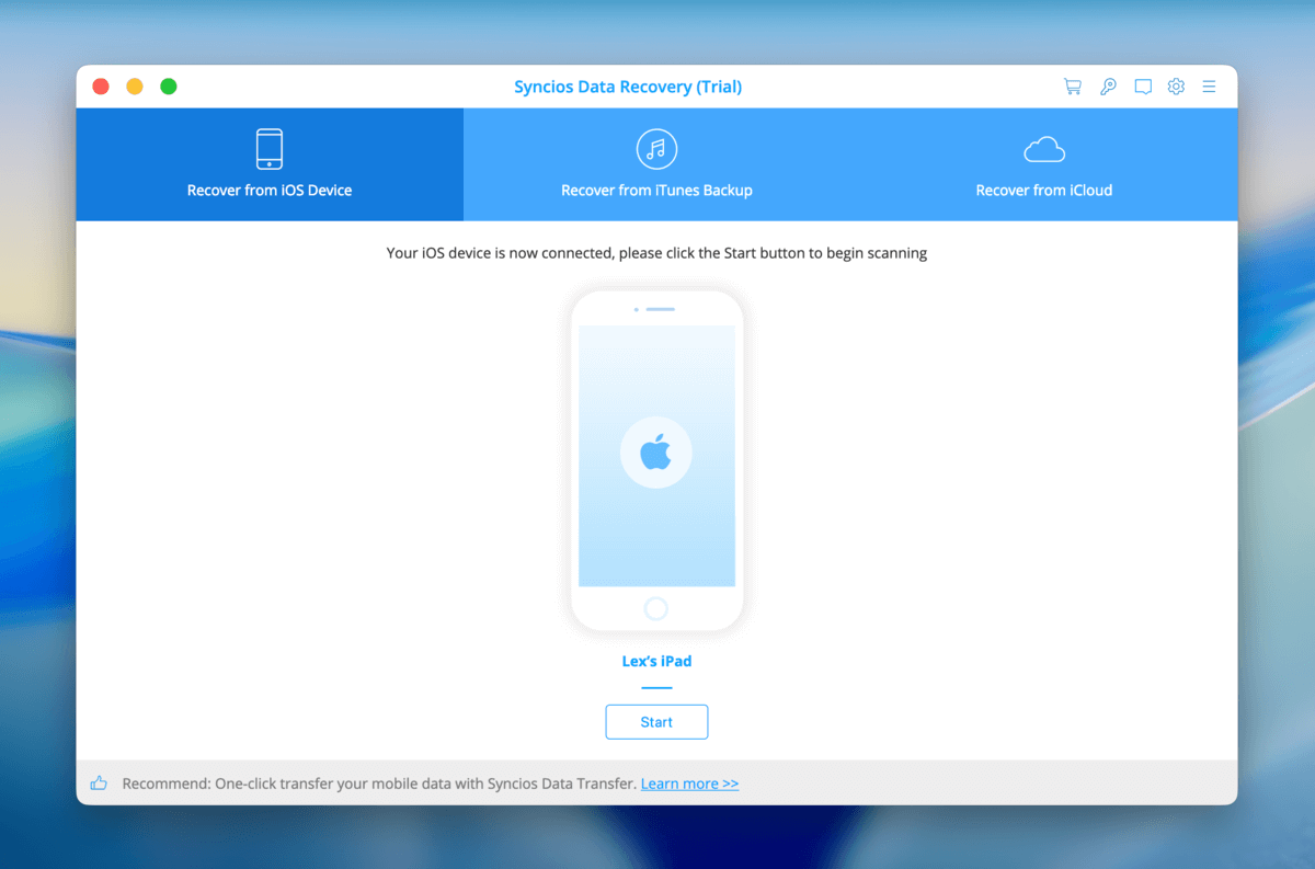 ipad recovery window in Syncios
