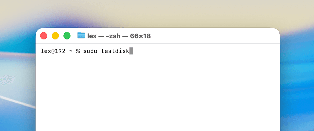 sudo testdisk command in terminal