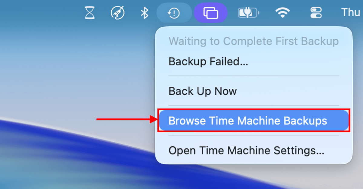 browse time machine option in the dropdown menu in disk drill