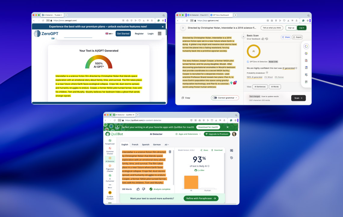 gpt text ai detectors result