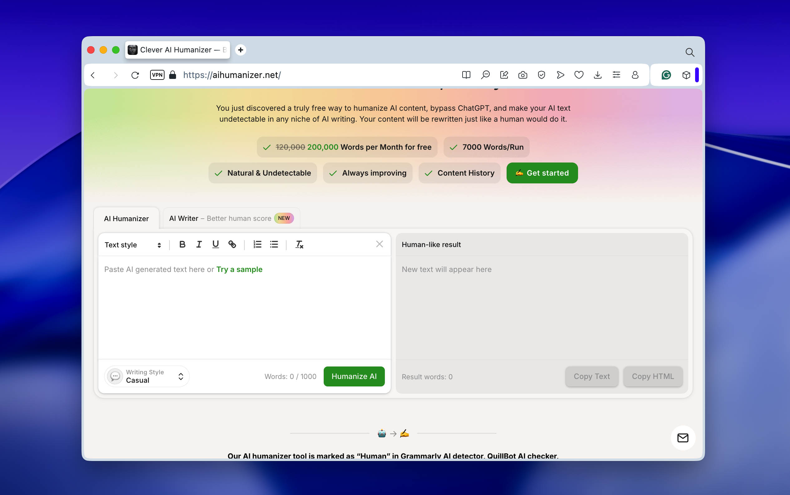 clever ai humanizer input area