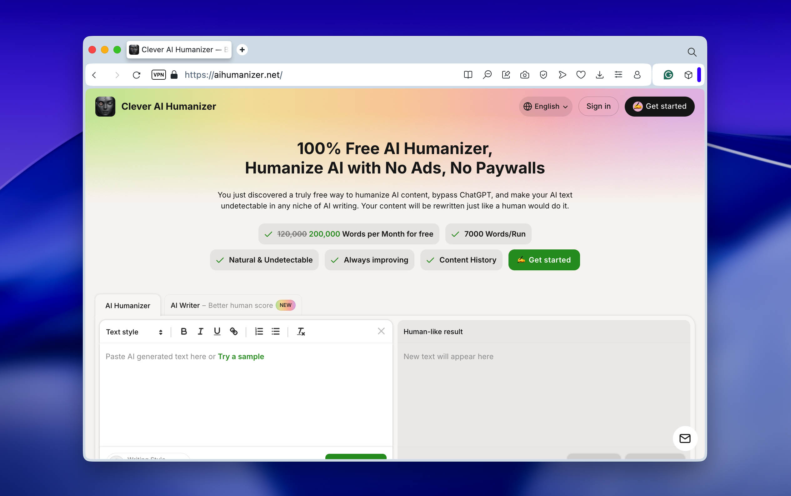 clever ai humanizer interface