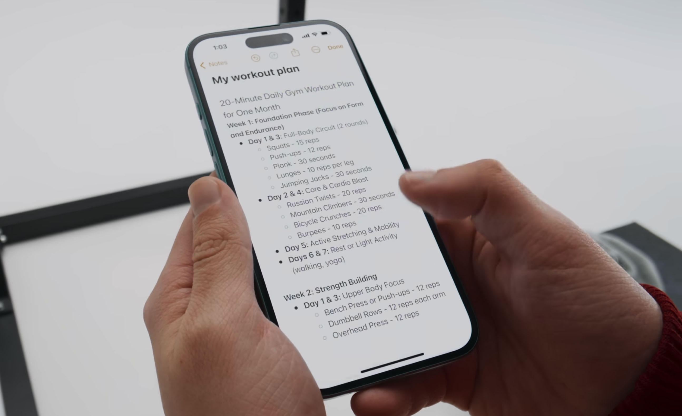 planning in notes app