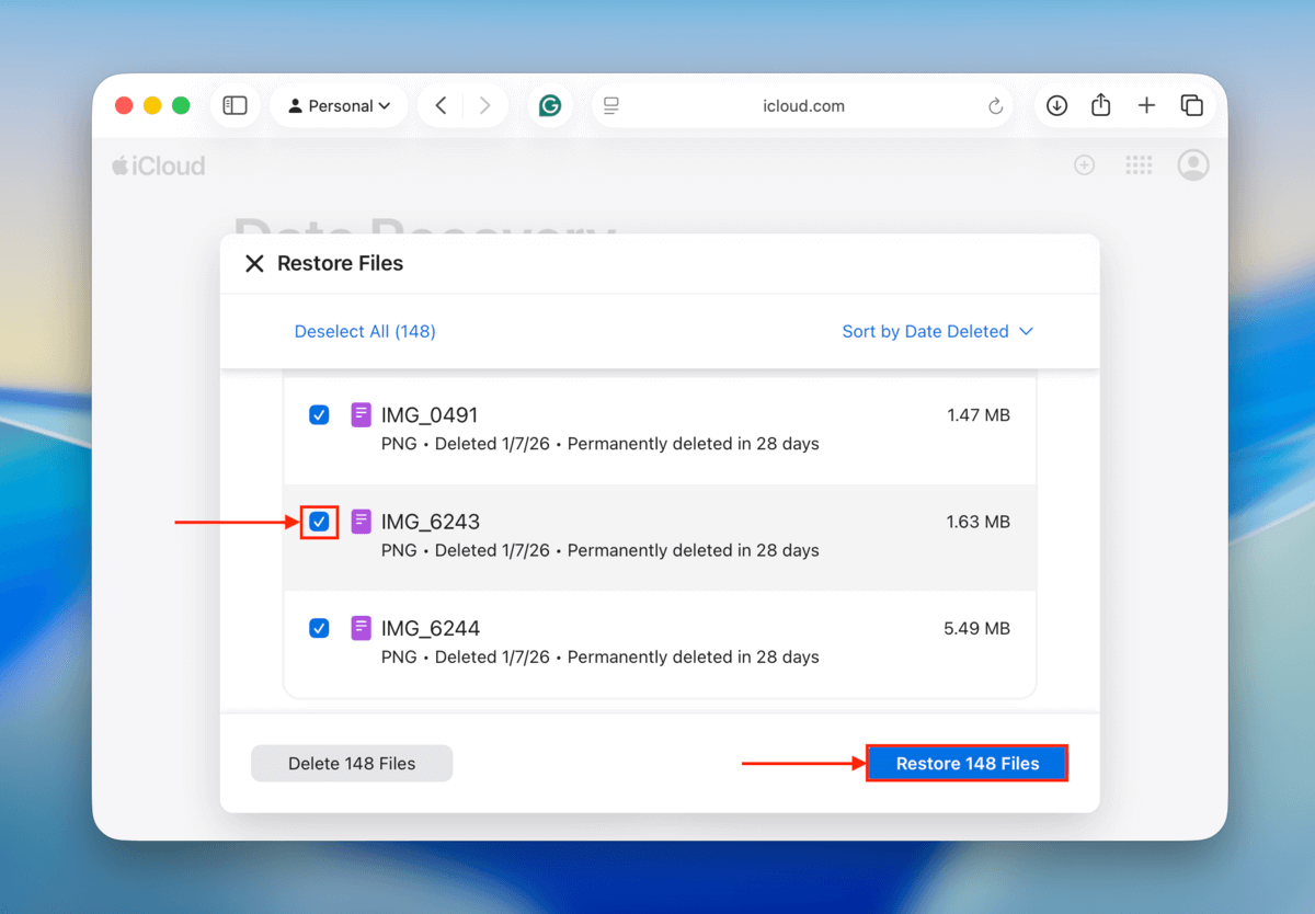 restore button in icloud