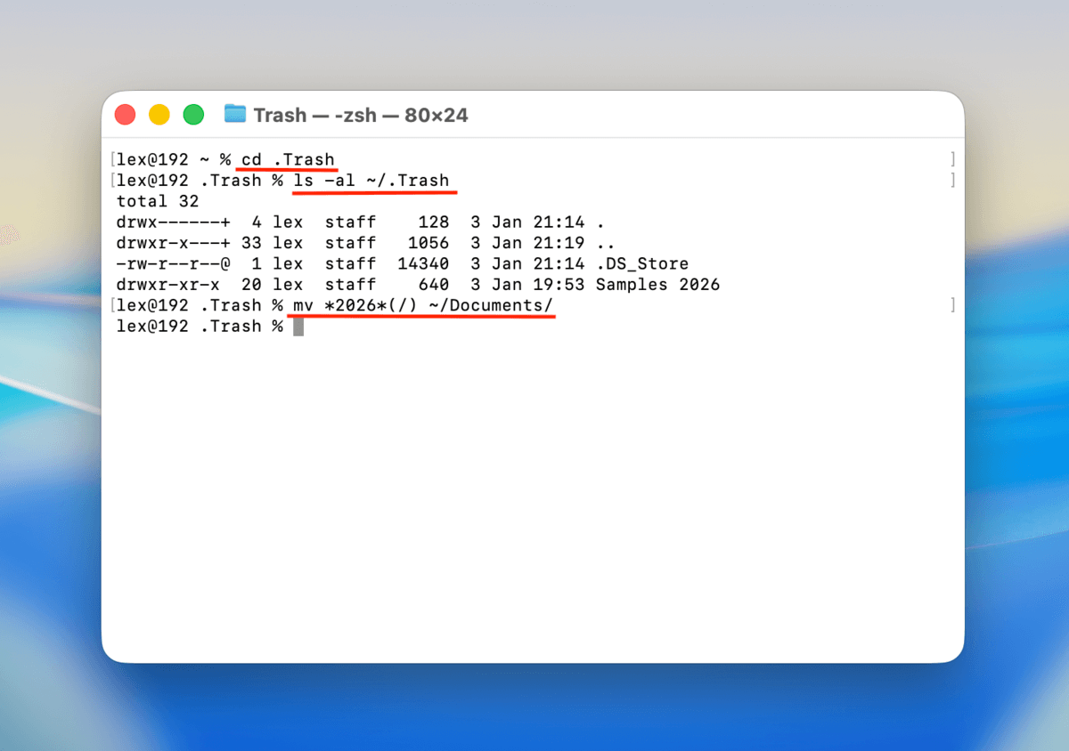 return command in Terminal