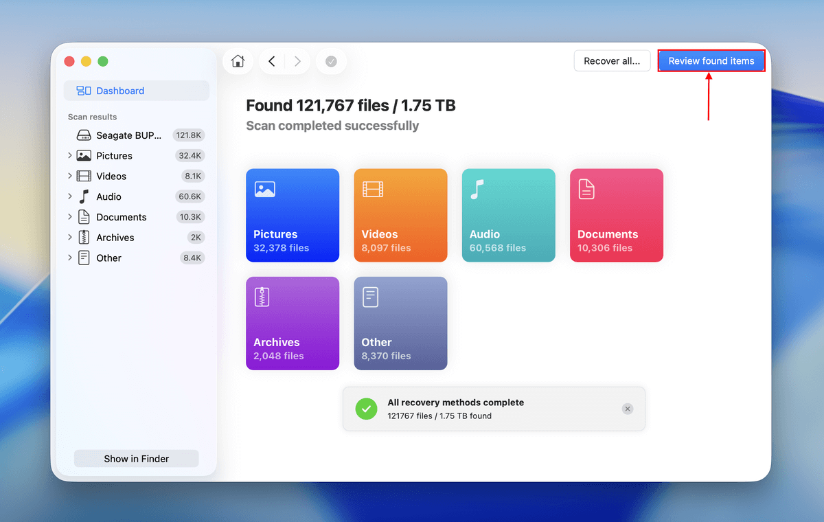 review scan results in disk drill