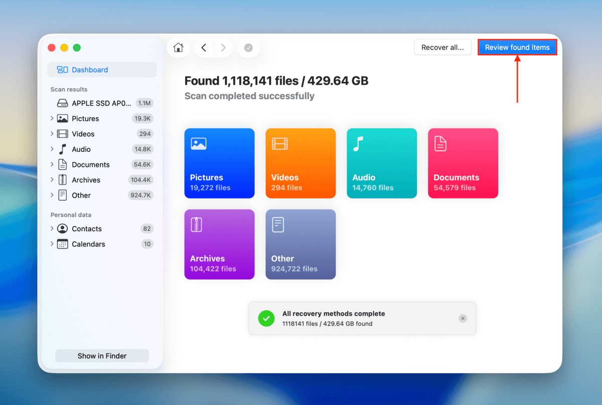 scan results in disk drill