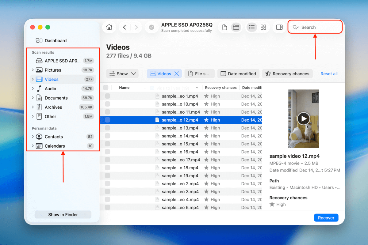 search tool in disk drill
