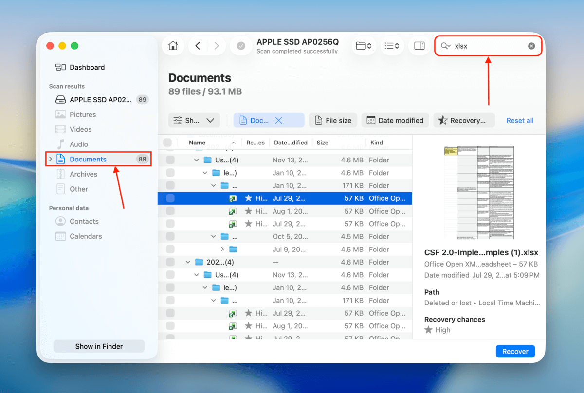 search and filter tools in disk drill