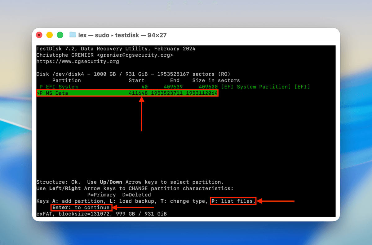 partitions recovery in testdisk
