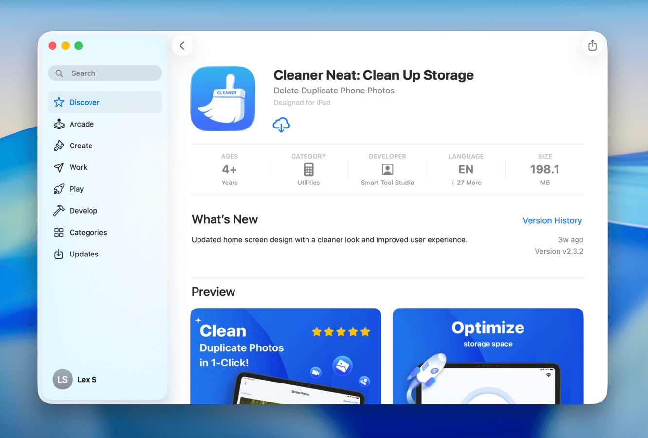 Viewing Cleaner Neat's app page on the App Store