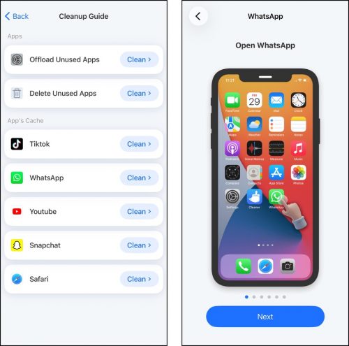 Viewing the cleaning guide feature in Cleaner Neat: Clean Up Storage