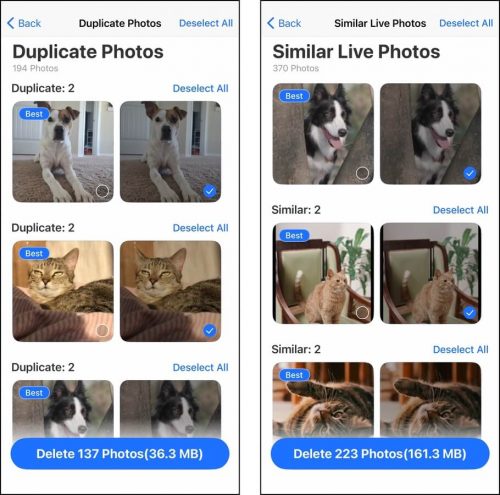 Testing the duplicate and similar photo cleaner in Cleaner Neat for iOS