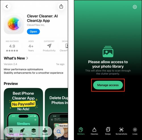 Granting the Clever Cleaner app full access to my library