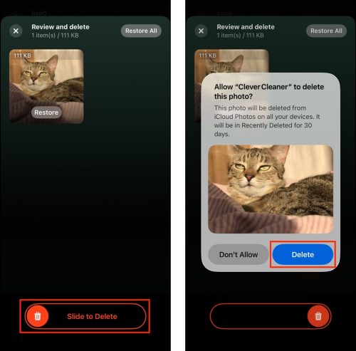 Clever Cleaner's Trash menu and delete dialog