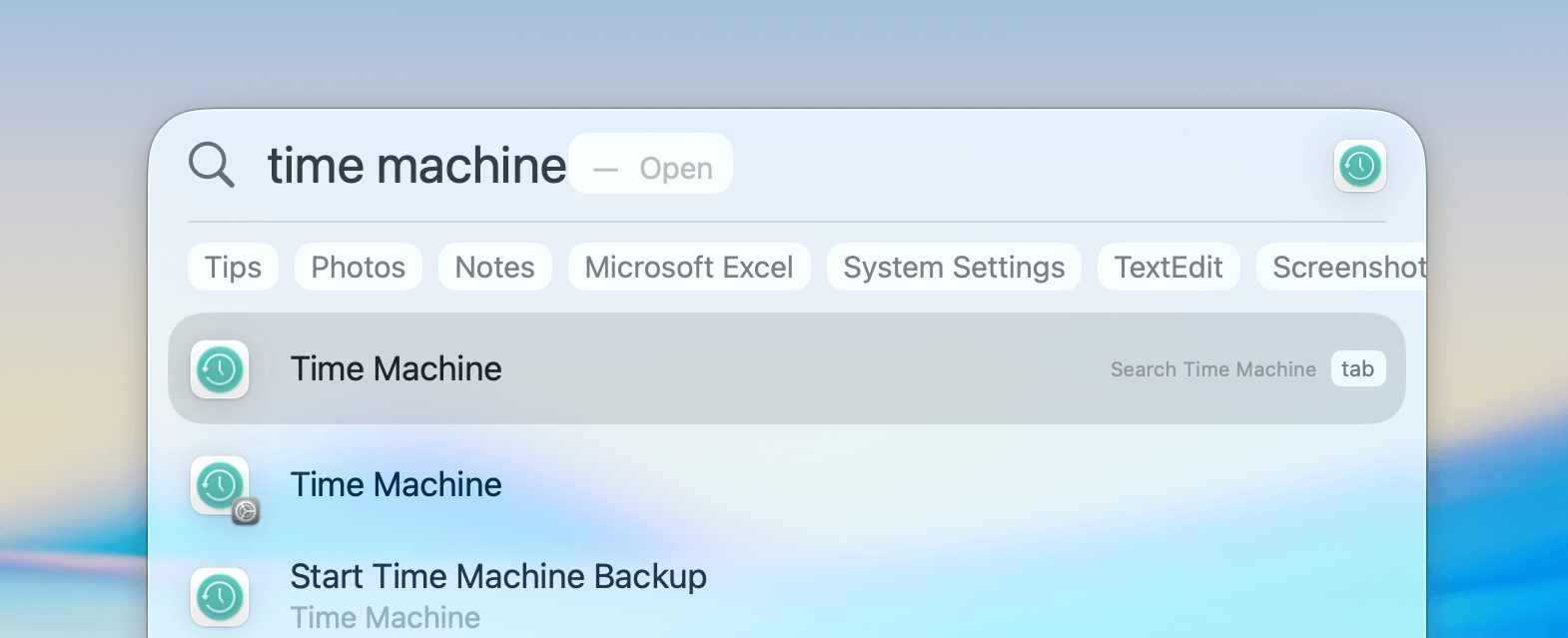 Opening Time Machine via Spotlight