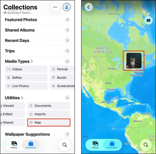 Opening the Map collection in the Photos app