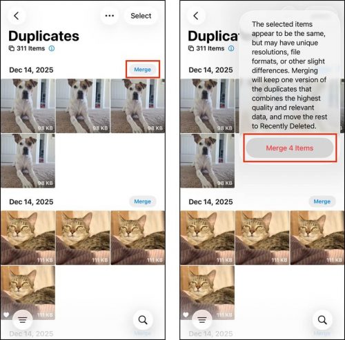 Merging images in the Photos app