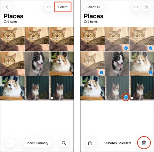 Delete button in the Map view in the Photos app
