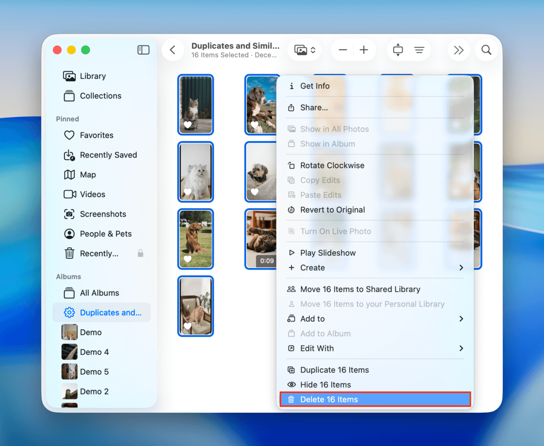 Smart Album context dialog and delete button