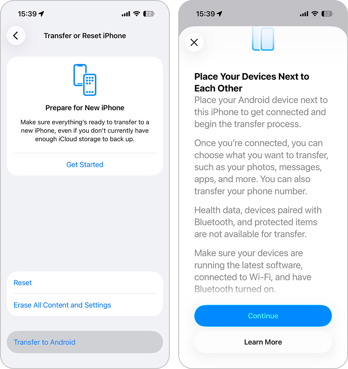 android transfer option