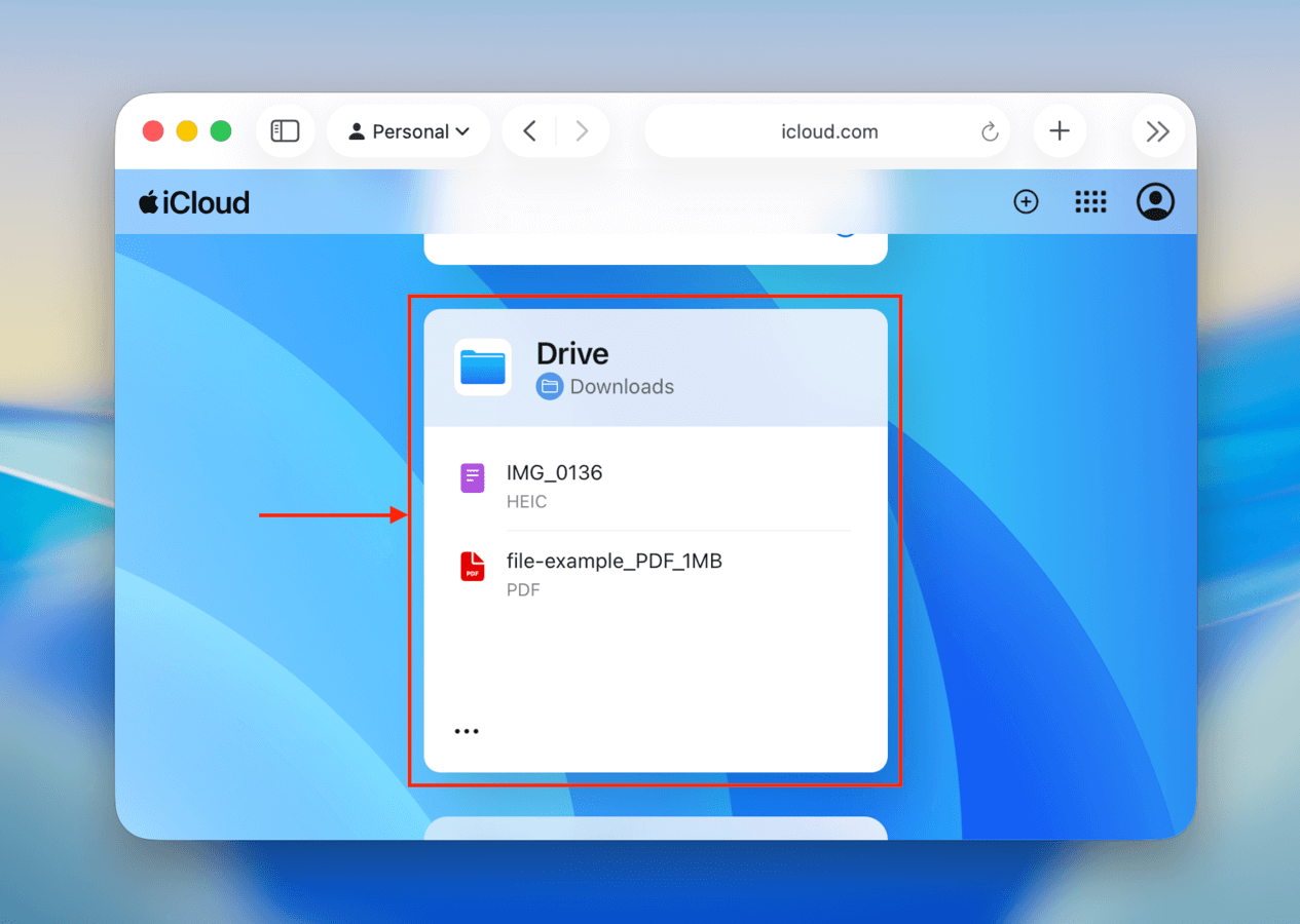 Opening iCloud Drive in the iCloud website