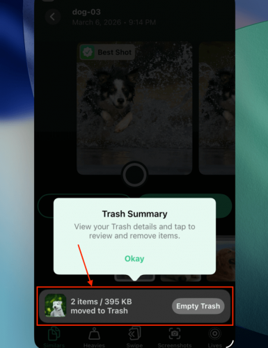 Trash menu button in Clever Cleaner for iPad