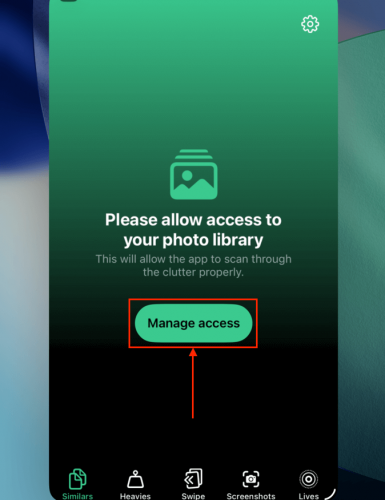 Manage Access button in Clever Cleaner for iPad